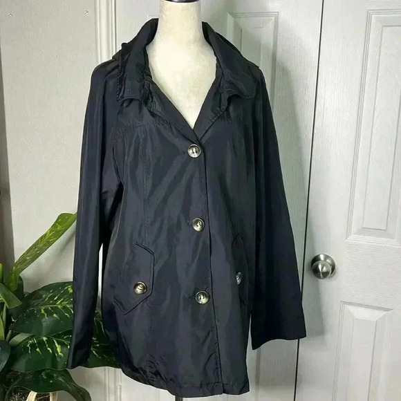 White Stag Large Buttons Rain Coat Size XL (16-18) Black Detachable Hood Jacket - Picture 6 of 10